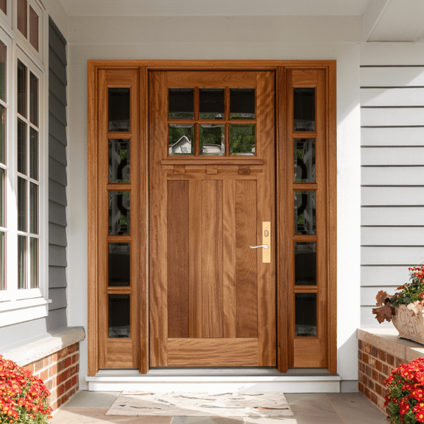 Palermo Craftsman 6 Lite Mahogany Door with 5 Lite Sidelights