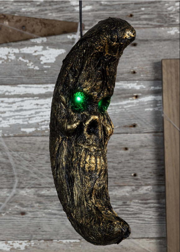 16-Inch Hanging Foam Moon with Green Light Up Eyes Decoration