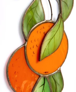 Stained Glass Orange Branch Suncatcher: Handmade Window Hanging