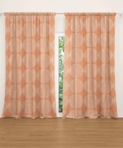 Geometric Mid Century Modern Peach Pink Boho Blackout Window Curtain MELORA