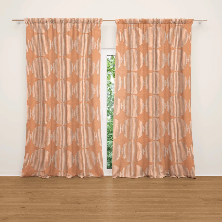 Geometric Mid Century Modern Peach Pink Boho Blackout Window Curtain MELORA